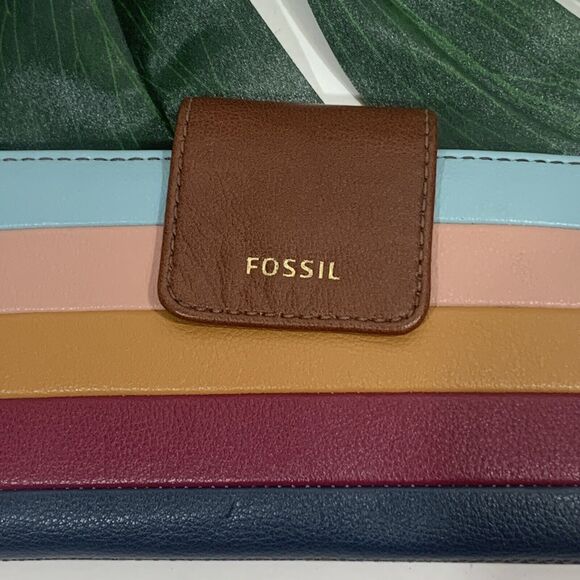 Fossil Leather Stripe Snap Button RFID Wallet Women - Picture 2 of 9